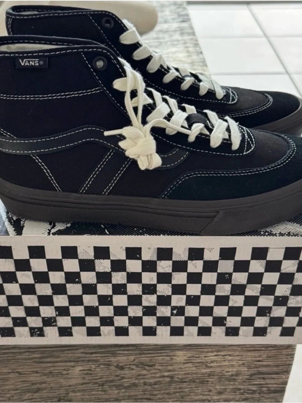 Vans canvas  Black High-Top Sneakers with White Laces and Stitching